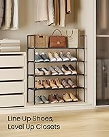 Vista 6 de SONGMICS 4-Tier Shoe Rack, Shoe Storage for Hallway Closet, Slim and Space-Saving, Metal Frame, Non-Woven Fabric Shelves, Black ULSH044BH02