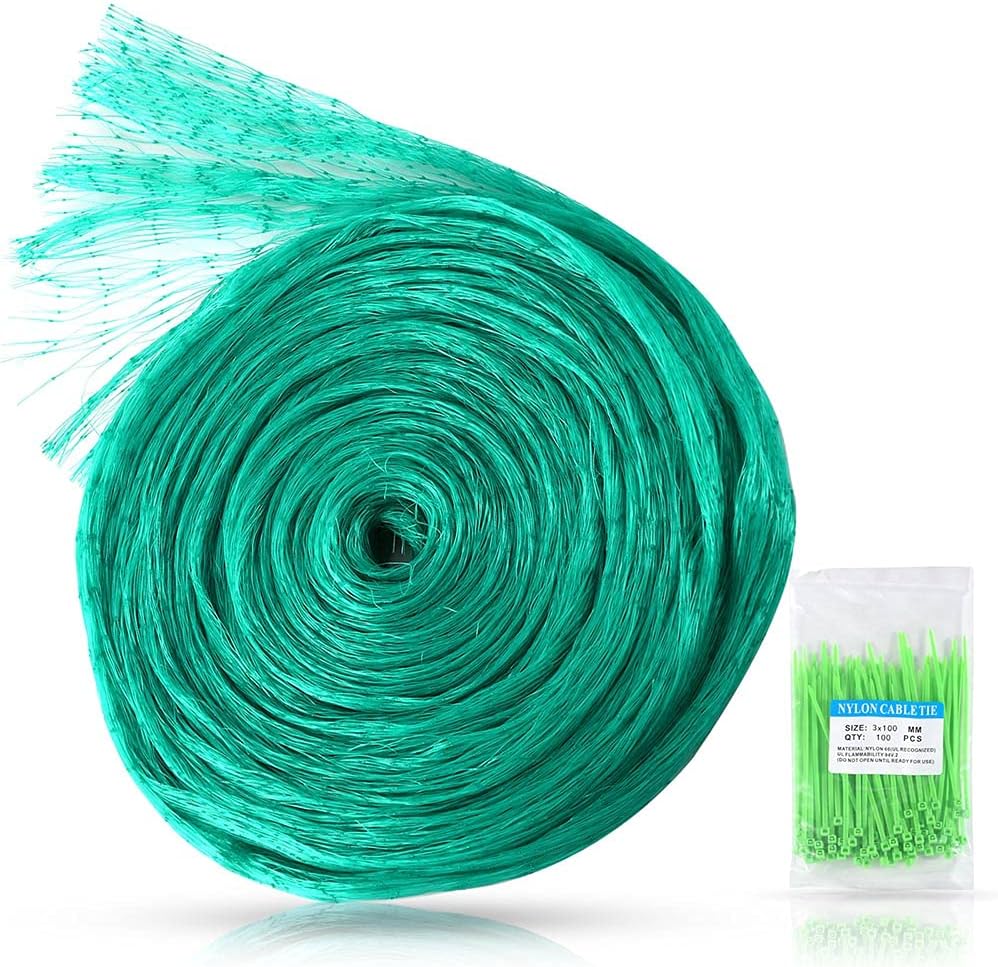 Bird Netting for Garden 13ft x 33ft Garden Netting Pest Barrier Protect Fruit Plant Trees Vegetables Against Birds, Deers, Squirrels, Cicadas – Woven Mesh Cover with 100pcs Cable Ties (Green)