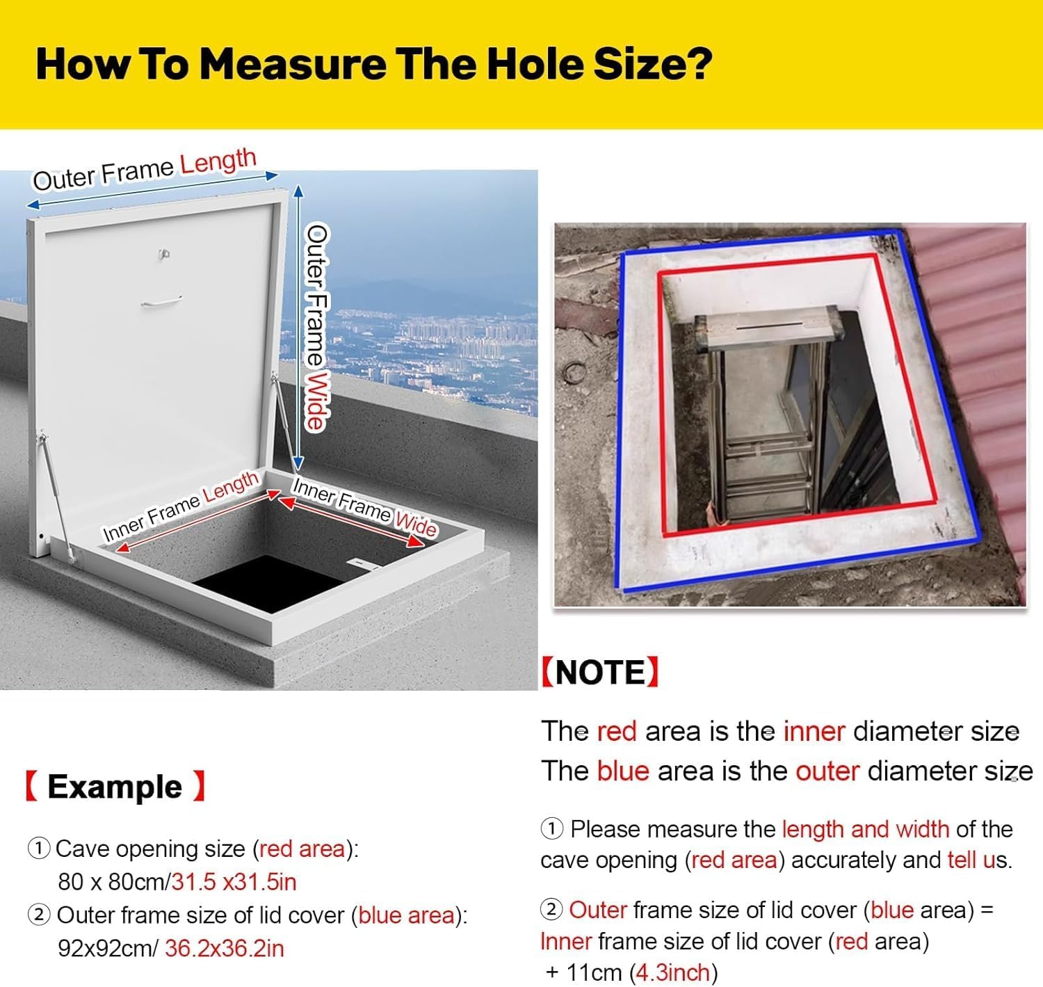 Roof Exit Lid Attic Skylight Cover, White Well Access/Escape Hatch Caps, 100 95 90 85 80 75 70 65 60 51 Cm Thick Roof Steel Security Door(20x26in/51x66cm)
