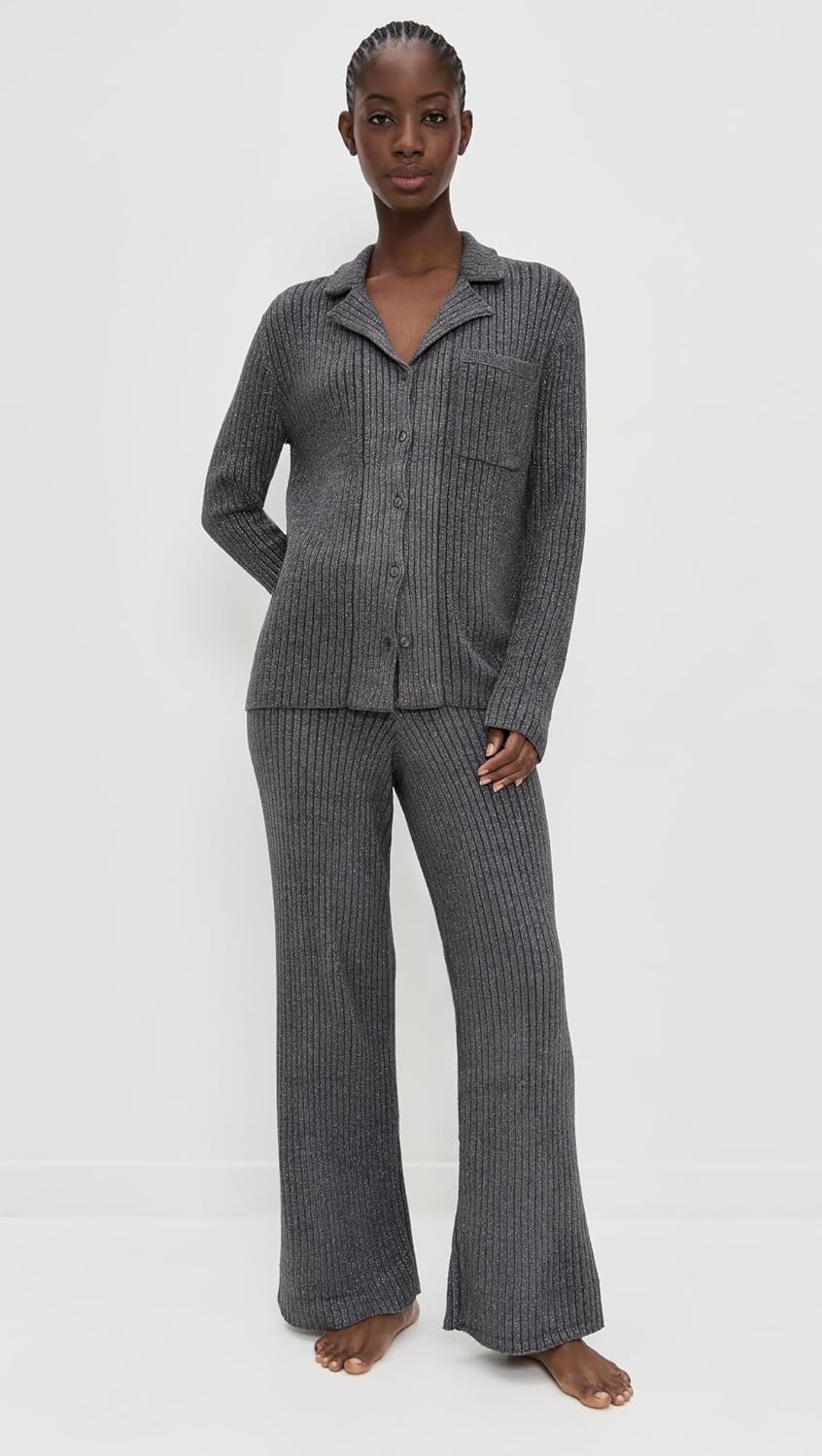 Barefoot Dreams Women's Metallic Rib Button Front Shirt - Image 3