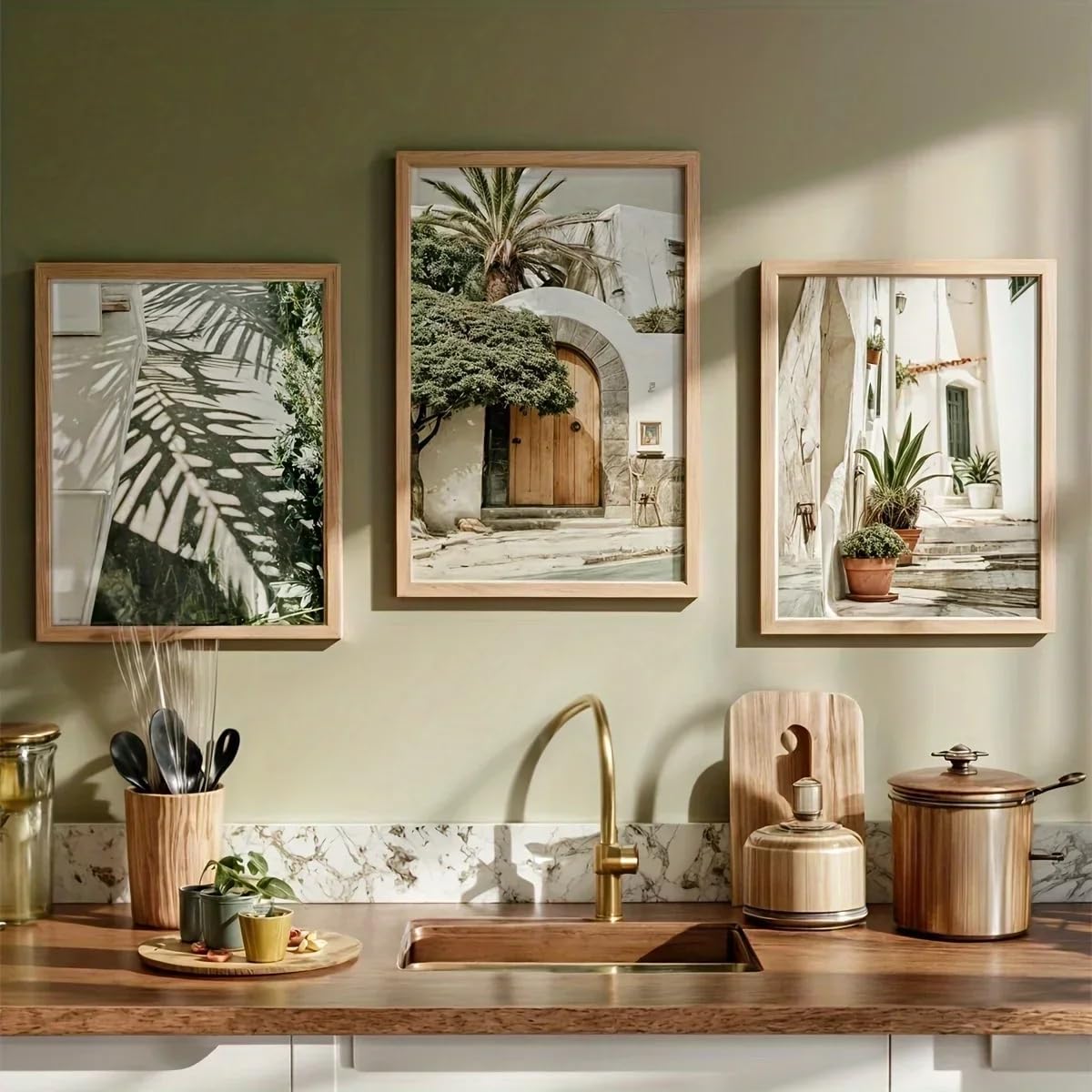 Dittelle Stampe su tela di paesaggi mediterranei, poster con fotografie di viaggio in stile rustico, per giardino e città, decorazioni murali per la casa (50x70cmx3/senza cornice)