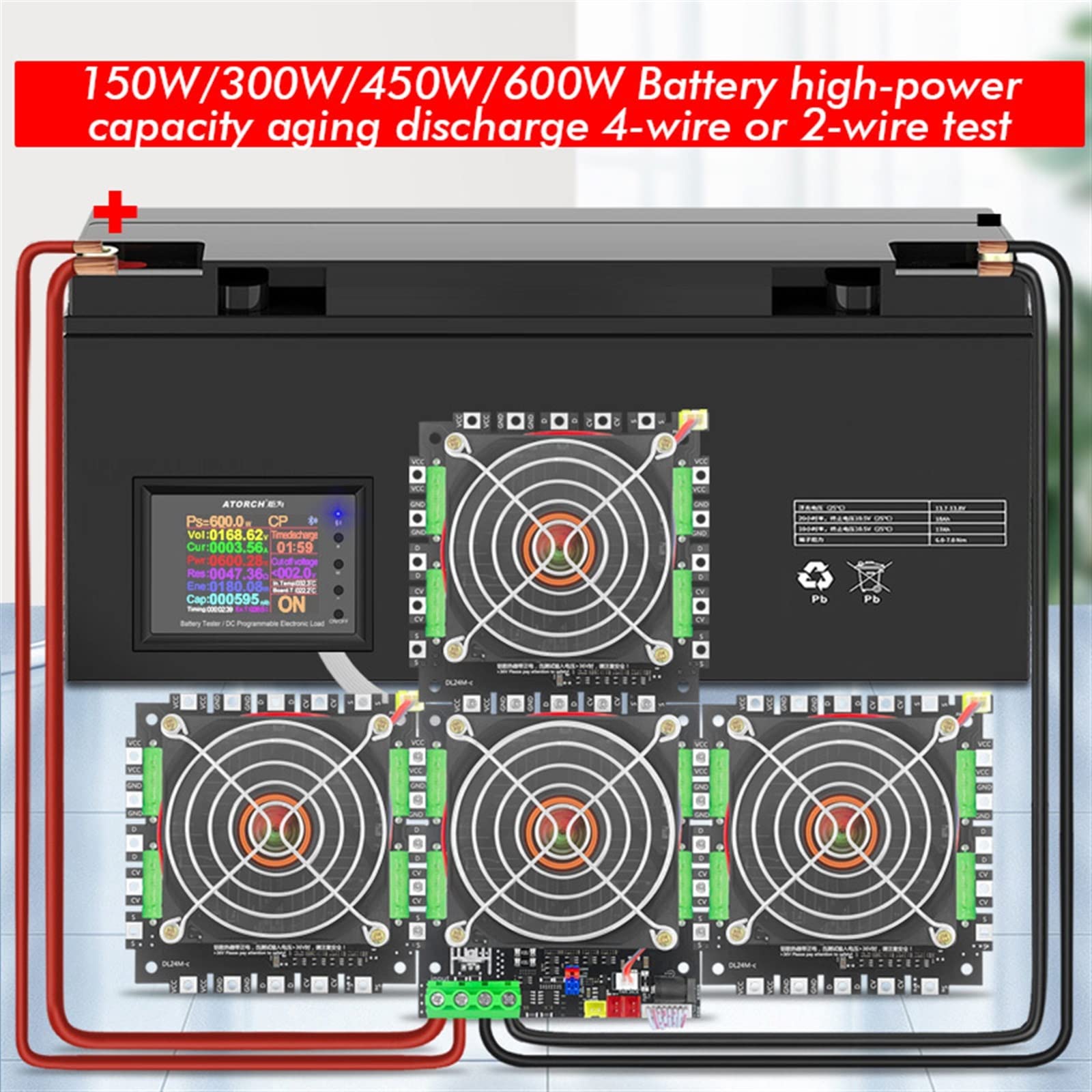 2–200 V, 150 W/300 W/450 W/600 W, 40 A, elektronische Last, Power Bank, Batterietester, 18650 Pack, Kapazitätsüberwachung, Prüfwerkzeug + Batteriebox (Color : 150W 25A add Box)