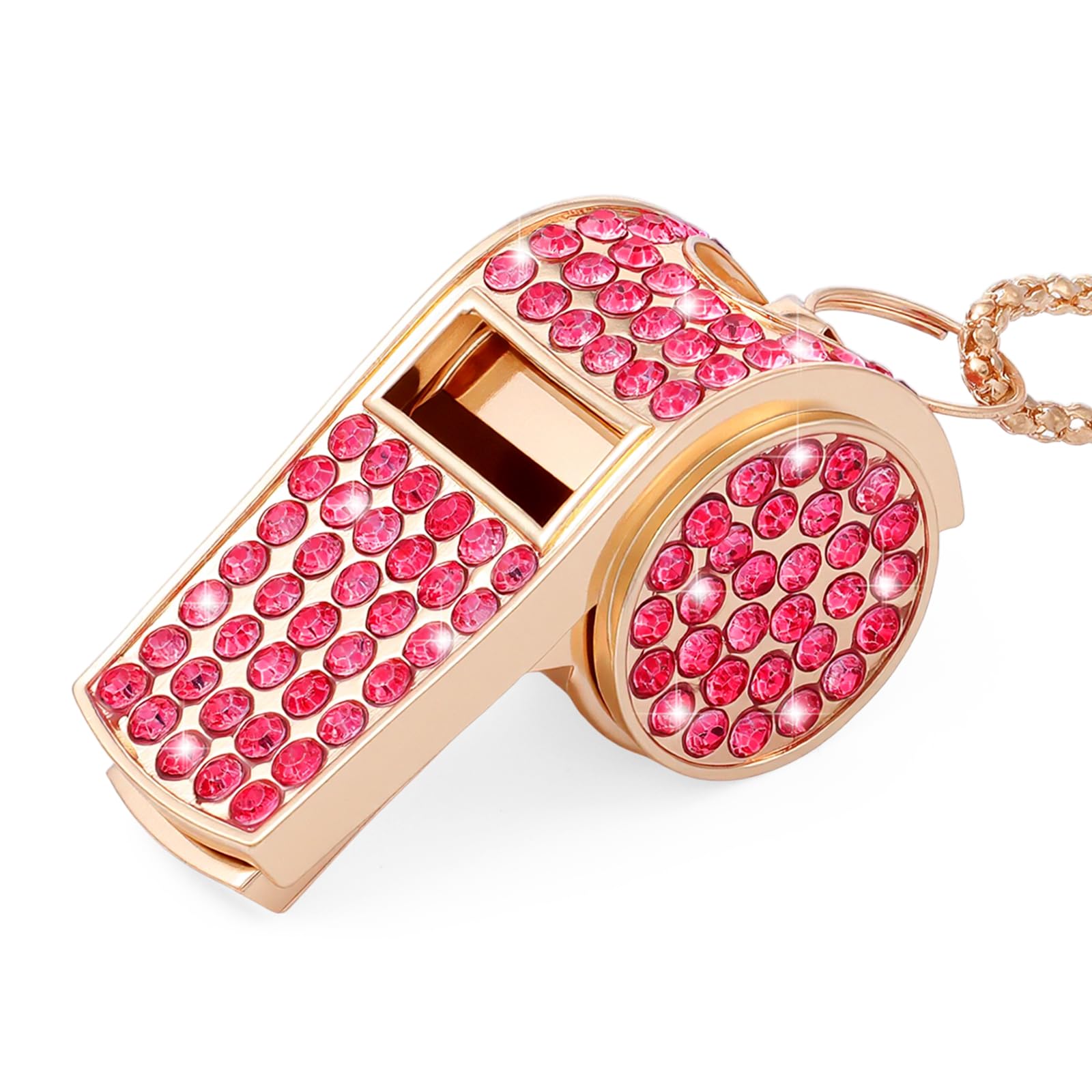 Silbato de metal con diamantes de imitación dorados, silbato de diamantes de imitación con cadena para entrenador, árbitro, baloncesto, profesores