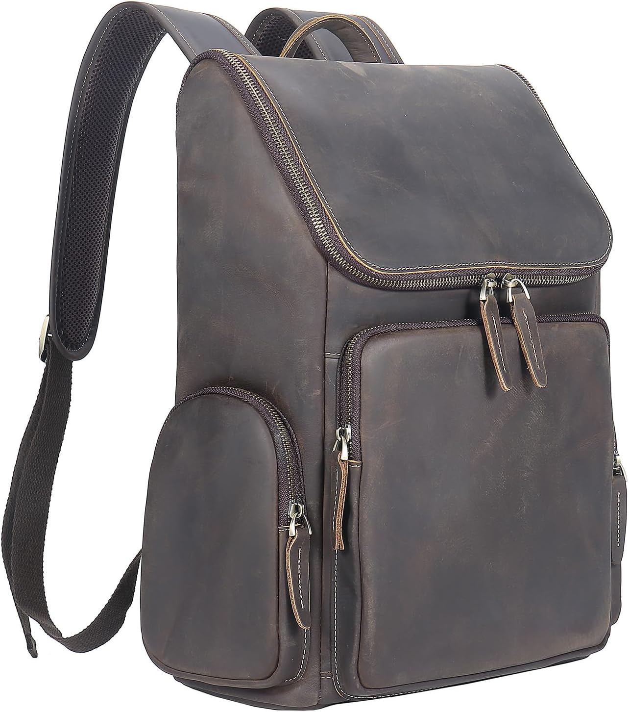 boshiho Genuine Leather Backpack for Men & Women, 13 Inch Laptop Backpack, Water-Resistant Business Travel Backpack, Premium Crazy Horse Leather Work Bag (Dark Brown)