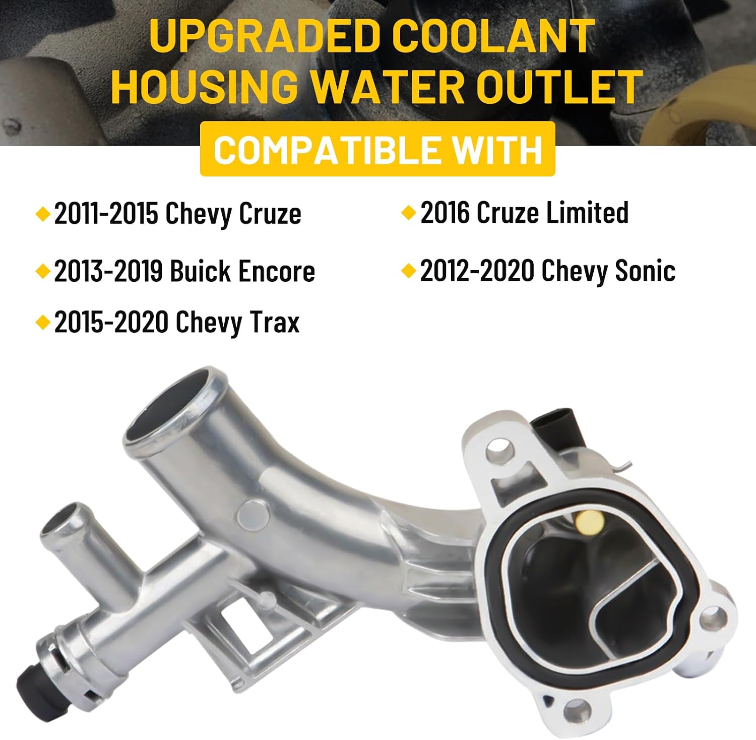 Upgraded Coolant Housing Water Outlet, Aluminum Engine Coolant Water Outlet Compatible with 2011-2020 Chevy Cruze Sonic Trax Volt Buick Encore 1.4L Replaces 25193922 55565334 902-846