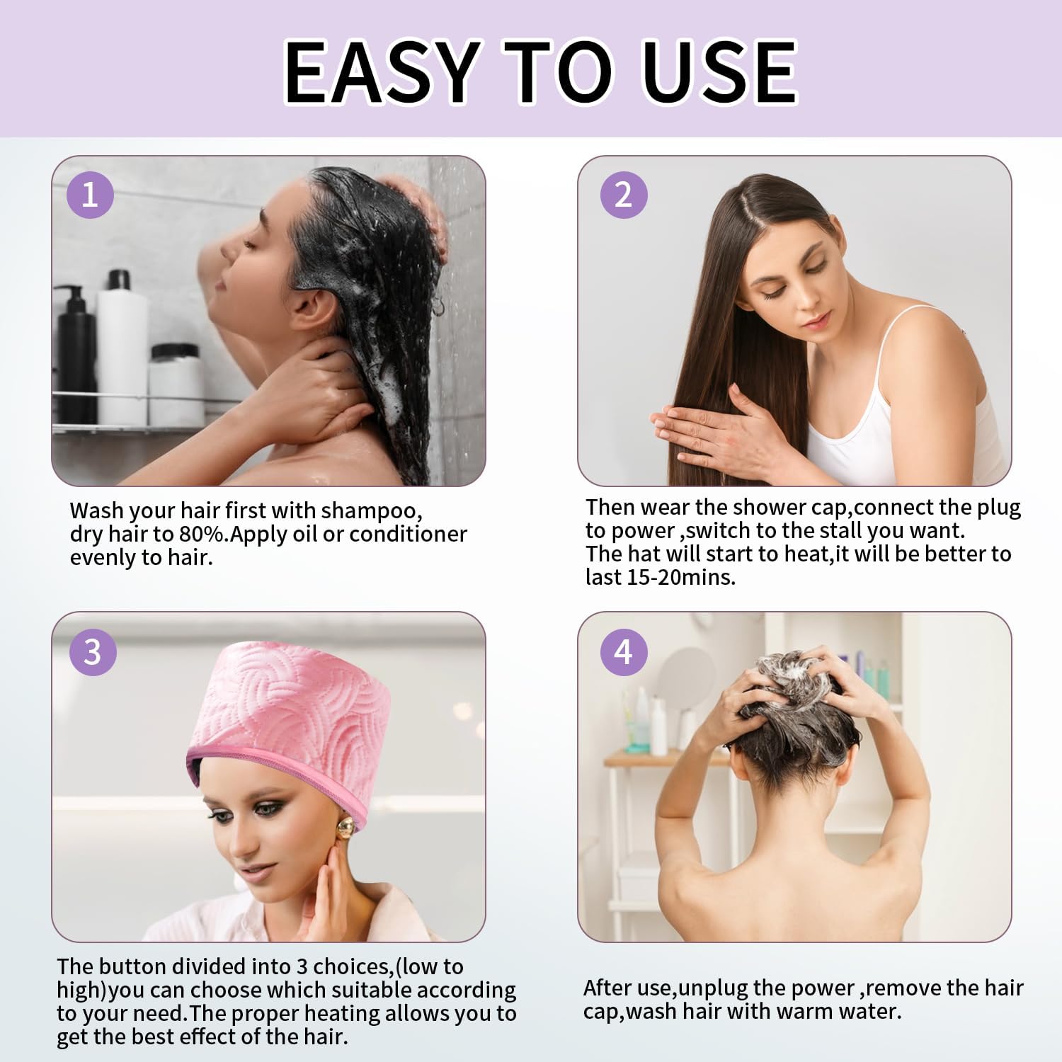 Hair Steamer Cap, Steamer for Hair with 10 Mode Temperature Control, 110V Electric Heating Cap for Hair Steamer for Deep Conditioning(Pink)