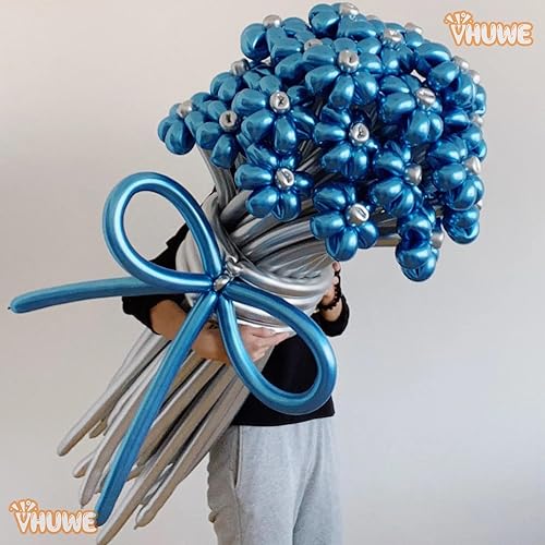 Miniatura 3 de 260 globos plateados metálicos, paquete de 100 globos largos gruesos, globos mágicos delgados para arco de globos, animales, payaso, niños,