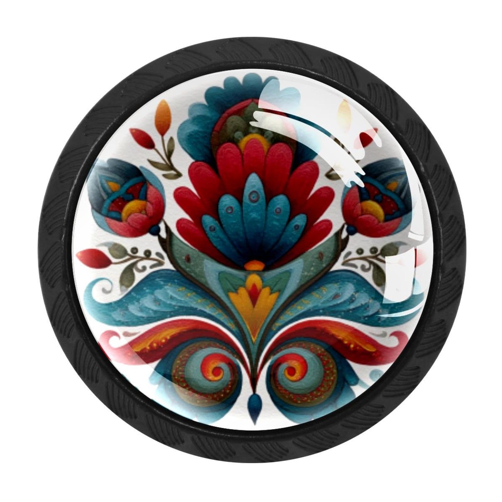 CHENZZZZ 4 Pack Cabinet Handles Black Norwegian Rosemaling Folk Style Flower (15) Cabinet Knobs Draw