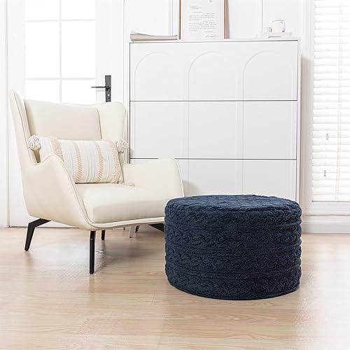 Miniatura 97 de Asuprui Puf otomano de relleno, puf de suelo, reposapiés redondo de 20 x 12 pulgadas, puf de piso, silla plegable de almacenamiento para sala de Puf