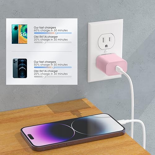 Vista 61 de iGENJUN Cargador USB C de 20 W, certificado MFi para iPhone 15, 14, 13, 12, cargador rápido, compacto PD 3.0, bloque de cargador de pared, lila