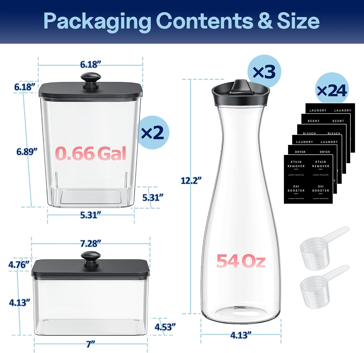 2+1+3 Pack Laundry Pods Container & Dryer Sheet Holder with Lid, Black