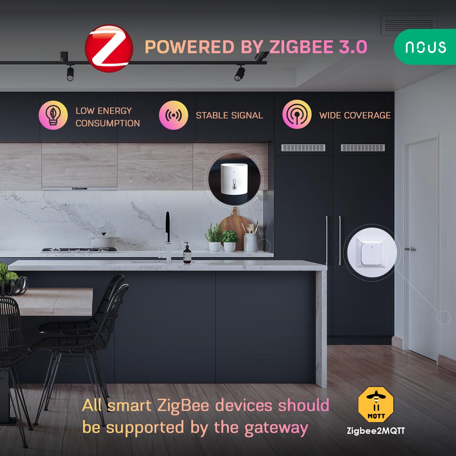 Nous E5 Czujnik temperatury termometr Alexa ZigBee, inteligentny termometr higrometr, czujnik temperatury Alexa inteligentny termometr domowy, TUYA smart life ZigBee2MQTT