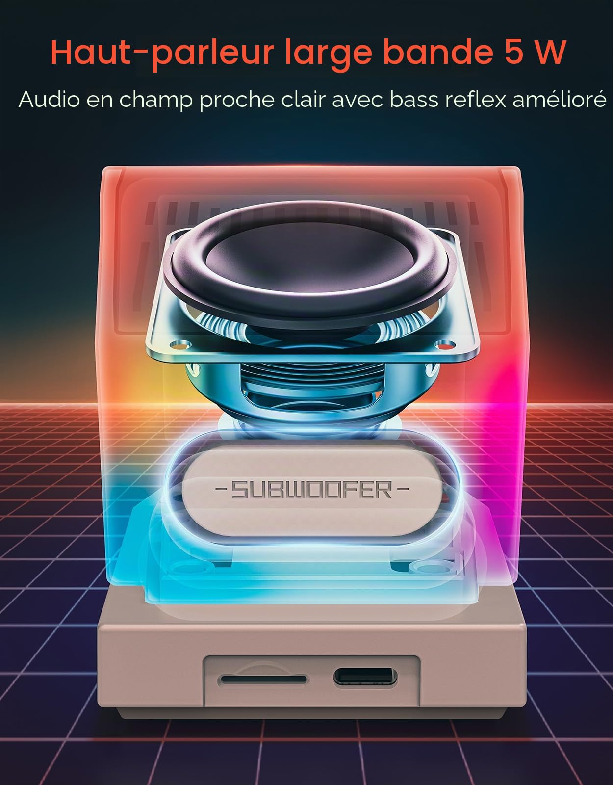 Divoom Minitoo Enceinte Bluetooth Pixel Art, réveil, au Style Mini PC rétro