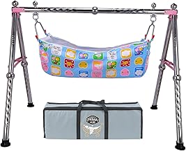 New Born Baby Swing Cradle Jhula for Babies Boy and Girl/Foldable & Portable Palna for Baby/Indian Style Hammock with Mosquito Net/Stainless Steel Body (Gola Regular Pink)