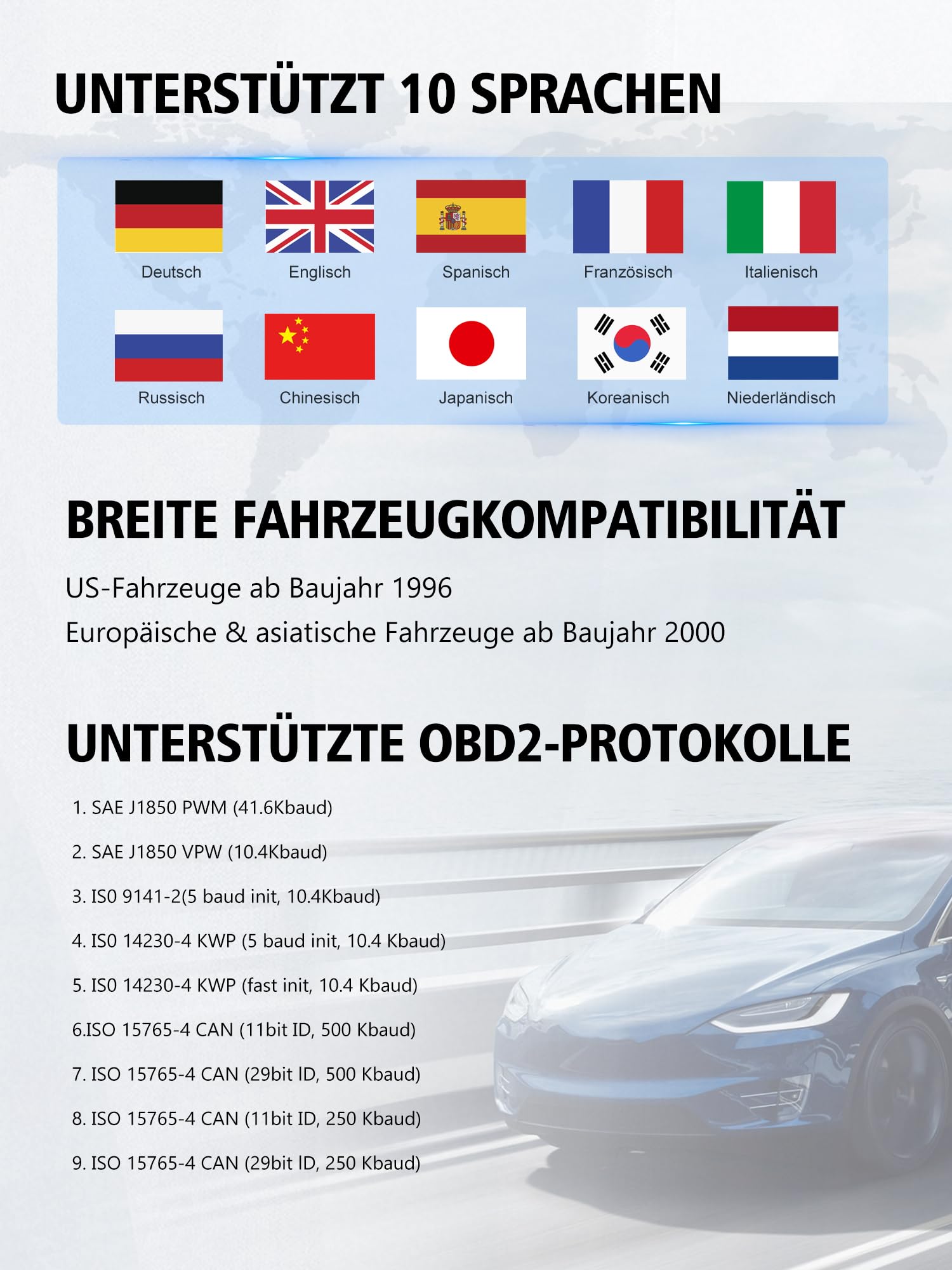OBD2 Diagnosegerät OBD Auto Adapter: EOBD Auto Diagnose mit Vollständigen OBD-II Funktionen Motor Fehlerauslesegerät für BMW VW Mercedes Audi KFZ Diagnosegerät Deutsch für Alle OBD2 Scanner Fahrzeuge