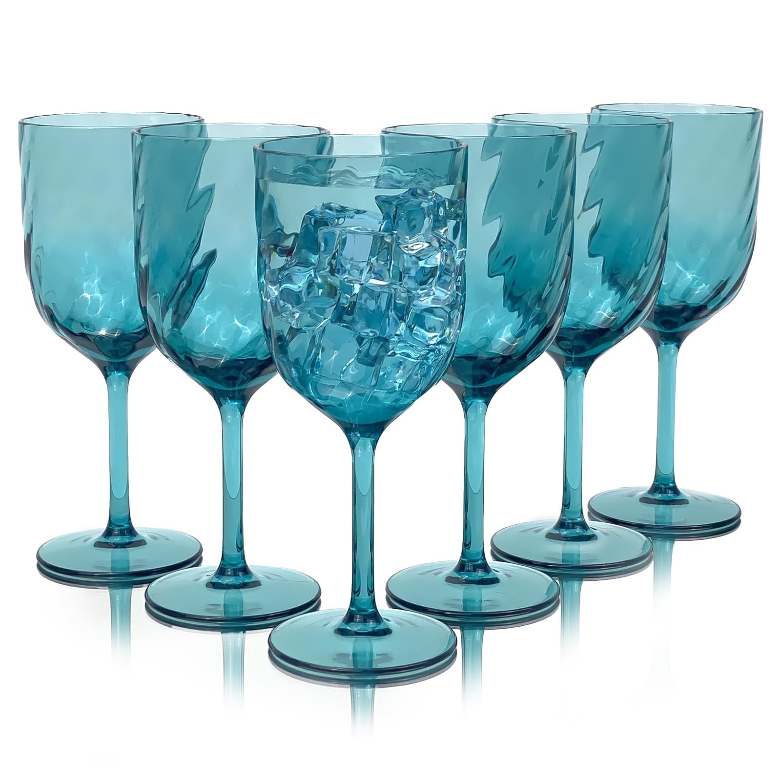 Lot de 6 verres à vin en plastique incassables en acrylique de 425 ml, réutilisables et colorés, empilables, passent au lave-vaisselle, sans BPA, parfaits pour les fêtes (cyan, 425 ml)