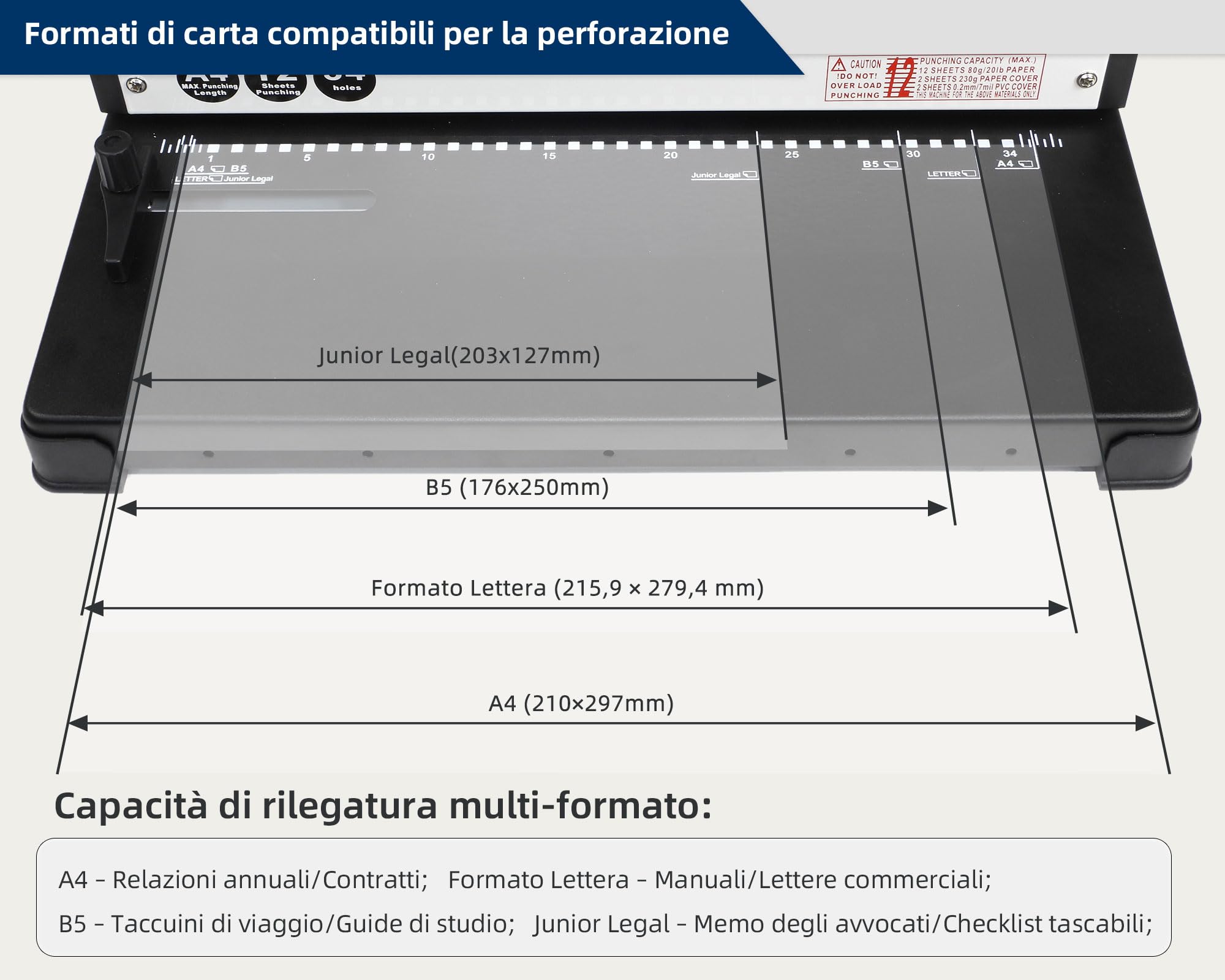 RAYSON PT-1201 Rilegatrice, Perforazione12 Fogli, Passo 3:1, 34 Fori