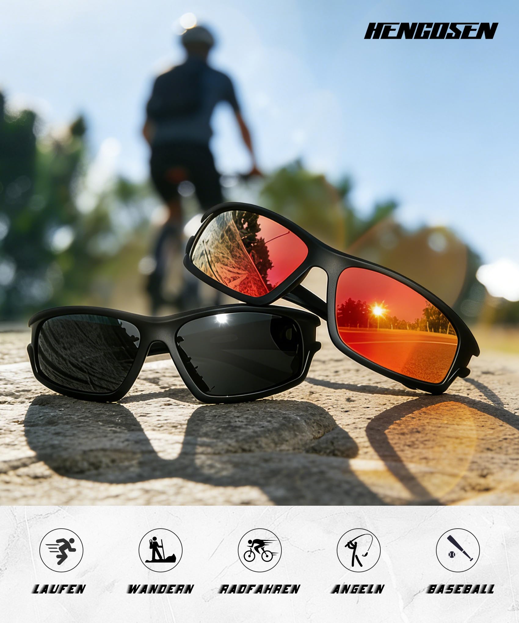 HENGOSEN Occhiali da sole sportivi uomo donna occhiali da sole polarizzati occhiali sportivi uomo: Sunglasses UV400 protezione pesca corsa