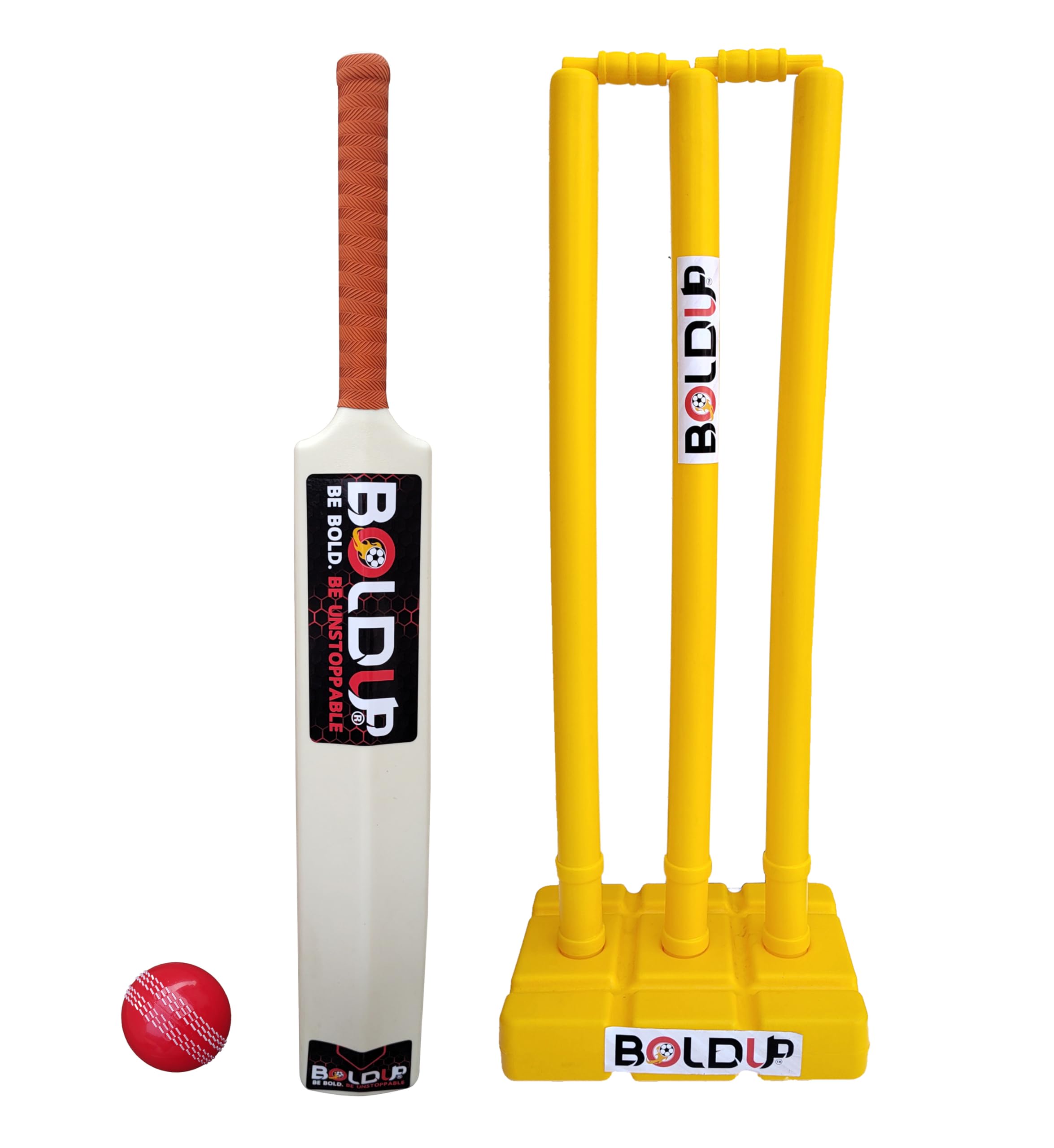 Plastic bat, 3 Plastic Stumps, 1 Bases, Two bails, and one PVC Ball Make up This Set of Crickets That's Perfect for Tennis and Gully/Turf Cricket.(White Bat) (White Plastic bat Combo)-image-48