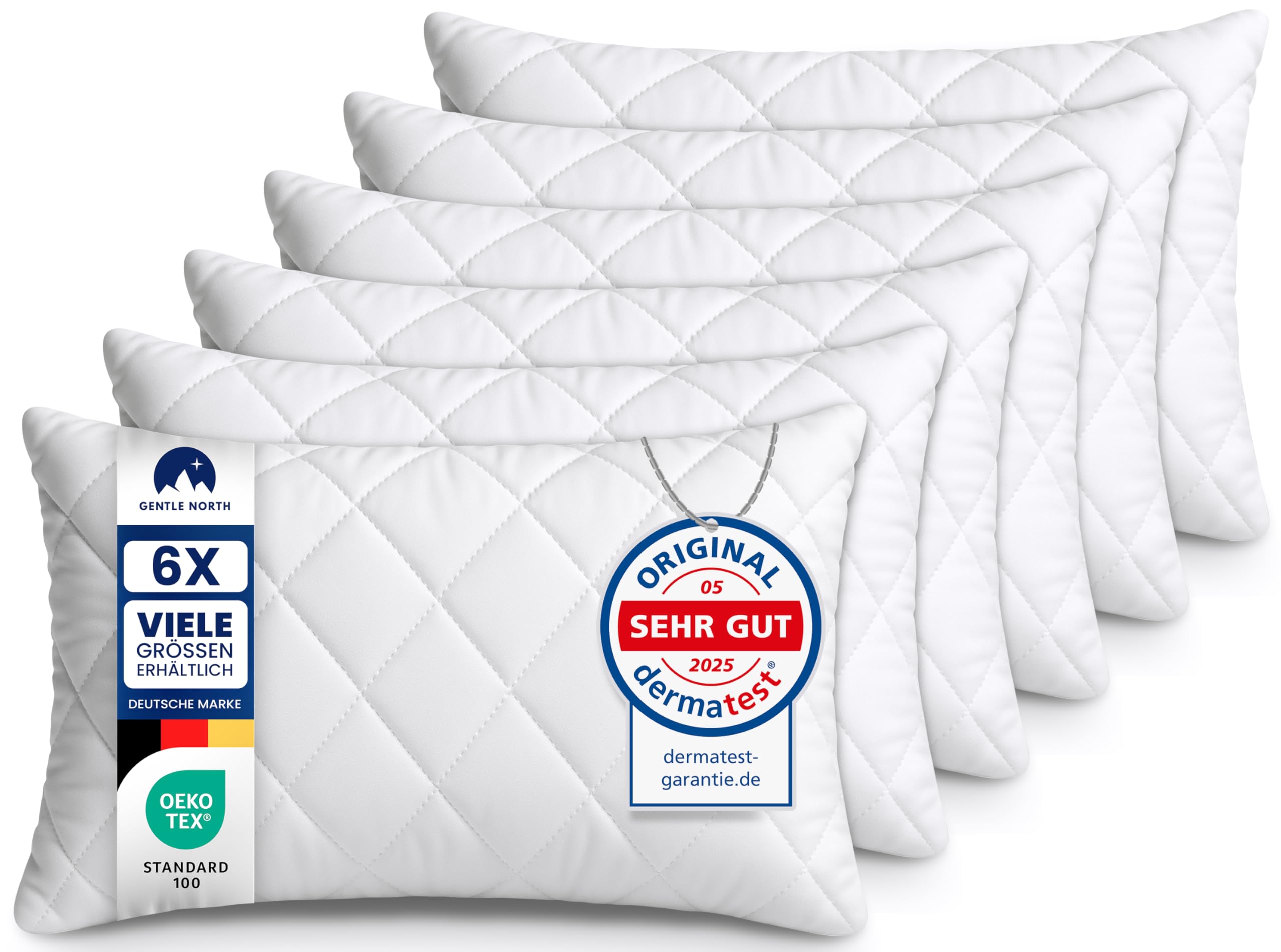 Gentle North Kopfkissen (50x60 cm groß) - 6er Set Kissen für Bett und als Dekokissen - Mit Reißverschluss für Füllung - Sofakissen - Zierkissen für Couch und Sofa - Ökotex - Waschbar bis 60° - Weiß