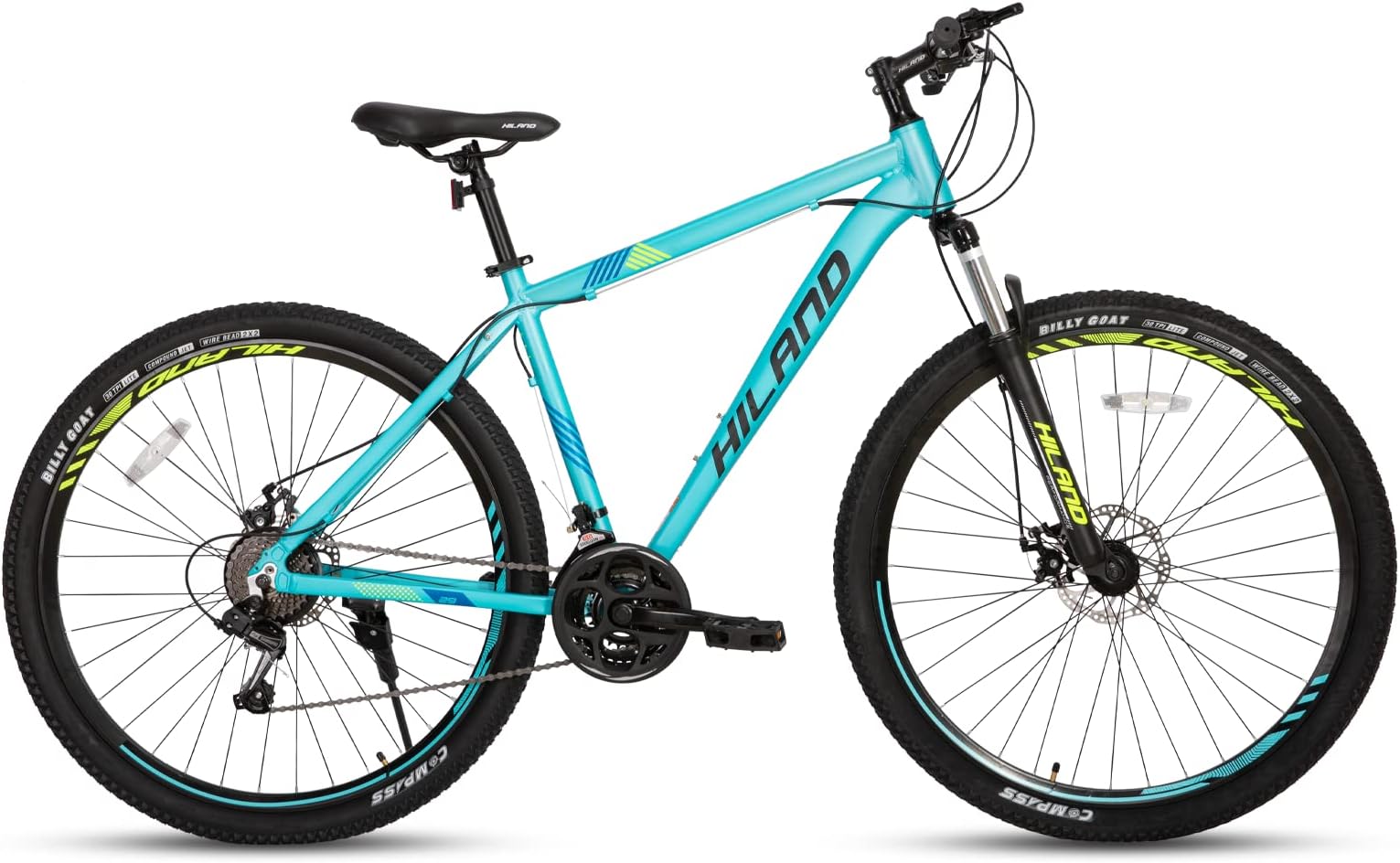 Hiland 29 Inch Mountain Bike with Aluminum Frame Womens Mens Mountain Bike with Disc Brake, 21 Speed Mountain Bike with Suspension Fork SHIMANO Rear Derailleur Black/Blue/Grey