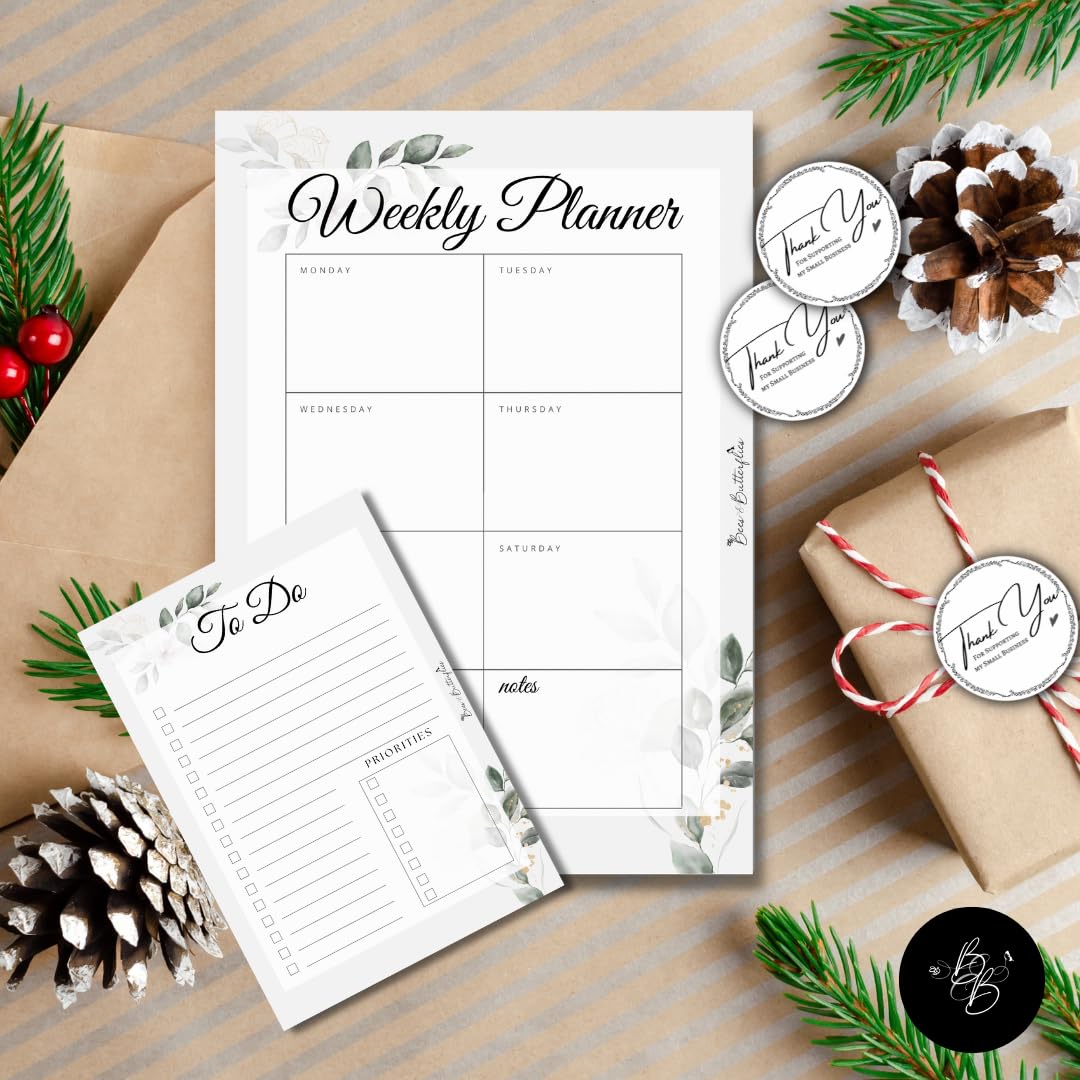 Bees and Butterflies A4 Weekly Planner & A5 To-Do List Combo (50 Sheets Each), Leafy Design Productivity Set for Office, Work, Study & Home | Elegant Organiser for Scheduling and Daily Task Planning 1