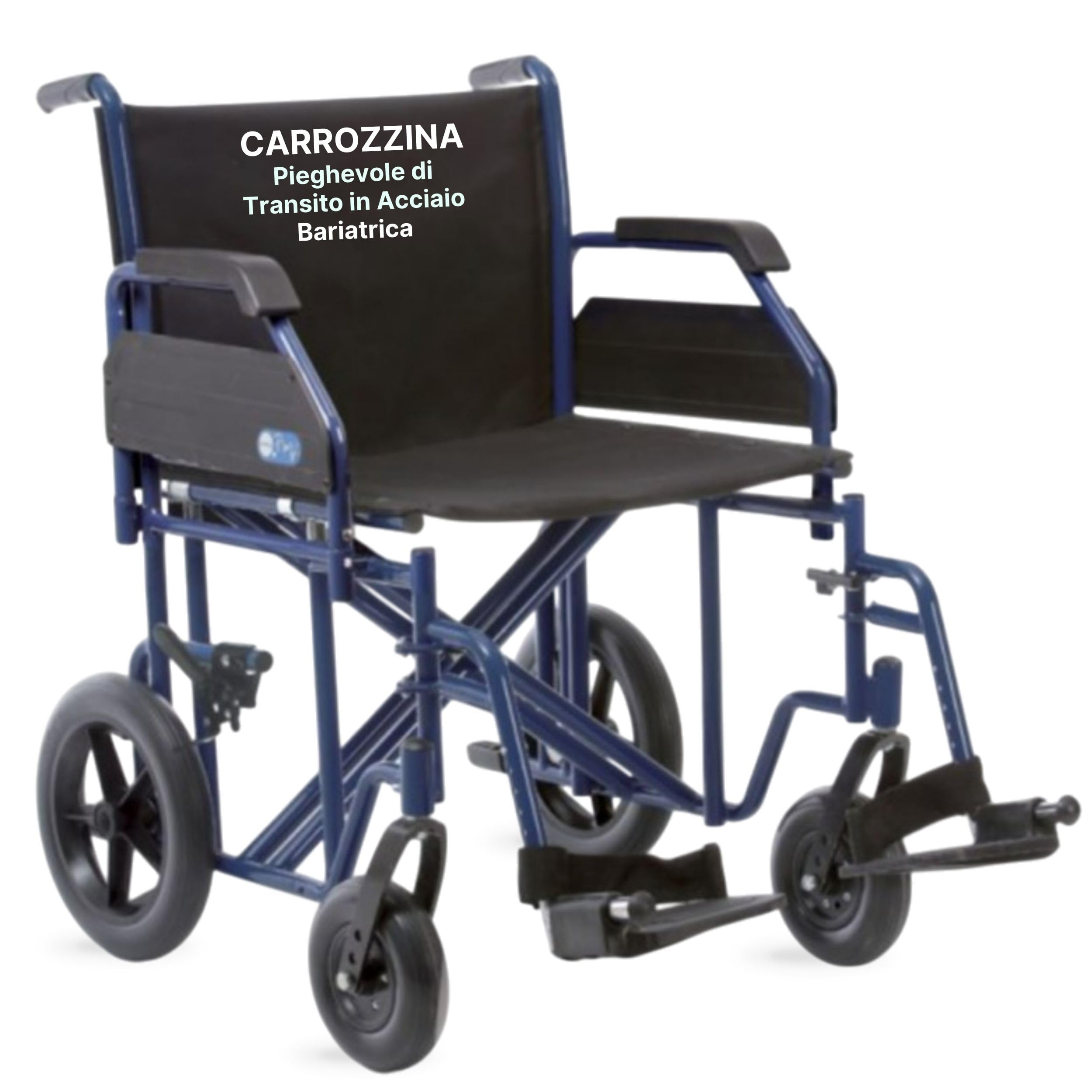 Sedia a Rotelle Bariatrica da Transito, Seduta 55 cm, Blu | Carrozzina per Disabili in Acciaio Pieghevole, Portata Massima 200 kg