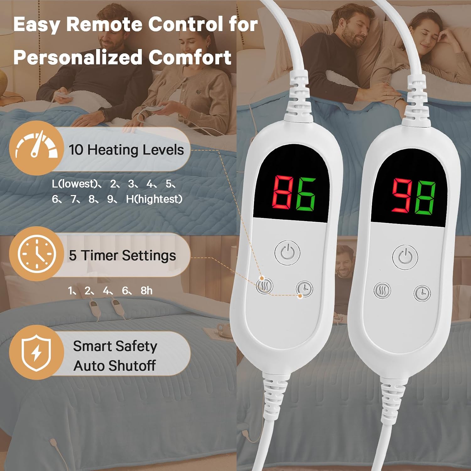 Heated Electric Blanket King Size, Dual Control, 90" x 100", Azure thumbnail