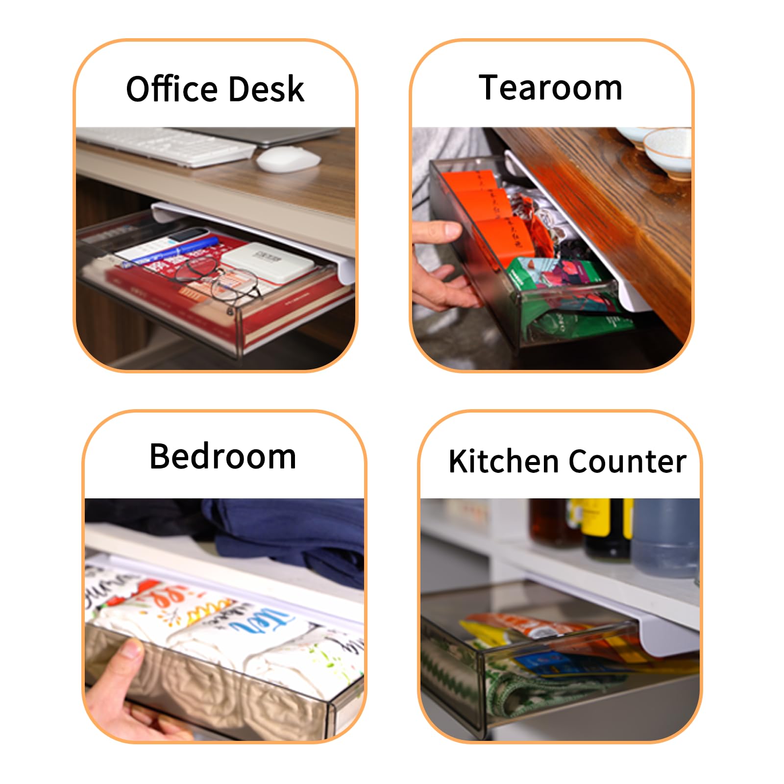 3er-Pack Schubladen unter dem Schreibtisch, herausziehbarer Schrank Organizer – mit Kleber – schaffen Sie zusätzlichen Stauraum für Ihr Zuhause/Büro/Küche/Schulbedarf