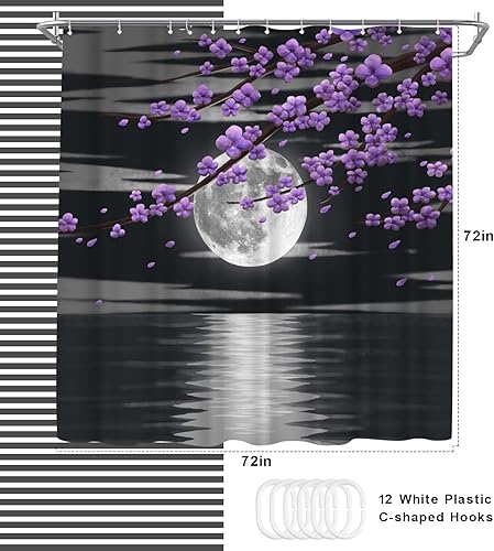Miniatura 4 de WELMECO Cortina de ducha morada, cortina de ducha de luna, decoración de baño púrpura, 72 x 72 pulgadas, tela de poliéster