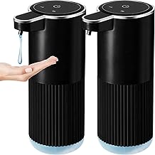 Automatic Soap Dispenser, 2 Pack Black Touchless Liquid Soap Dispenser for Bathroom, 13.5 Fl Oz Plastic Electric Auto Dish Soap Dispensers Wall Mount for Kithcen with Adjustable Volume
