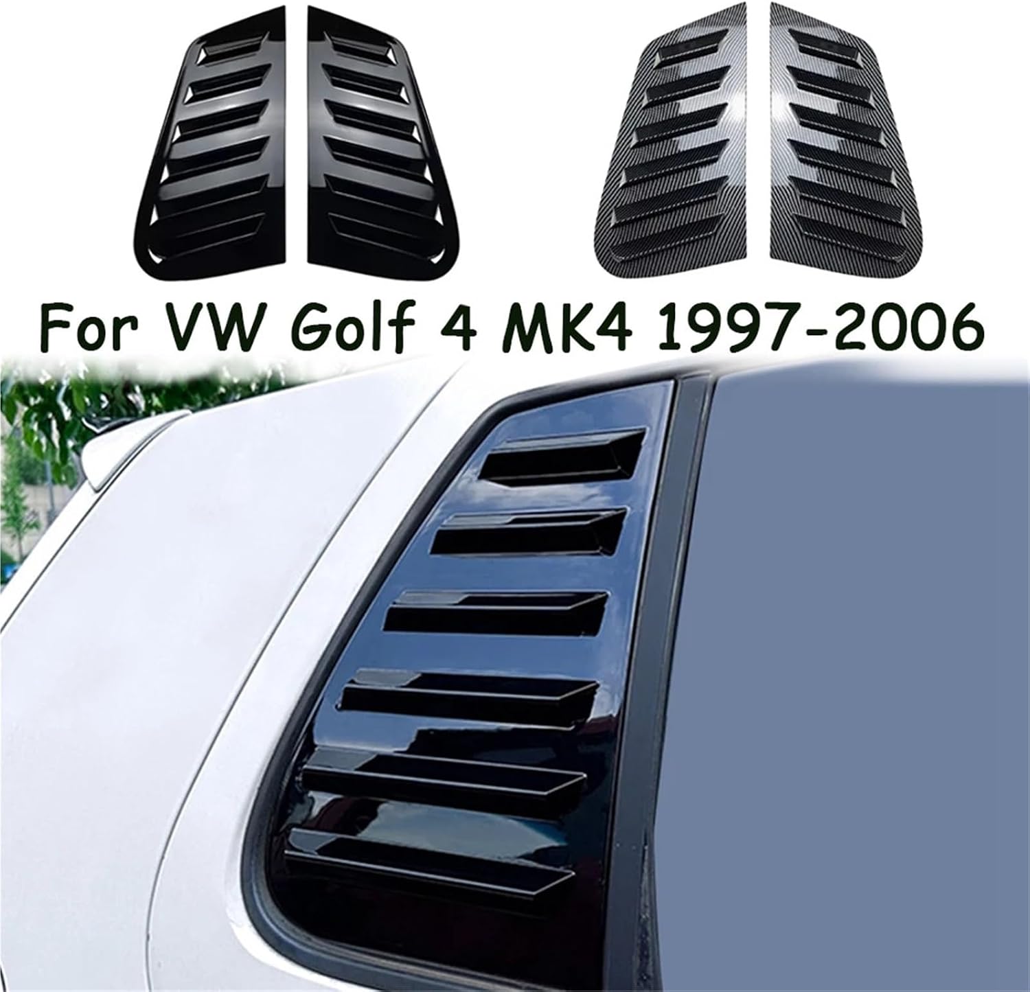 Replacement Exterior Car Rear Windows Triangle Louver Cover Stickers Window Side Shutter Fit for VW Golf 4 MK4 1997-2006(Glossy Black)