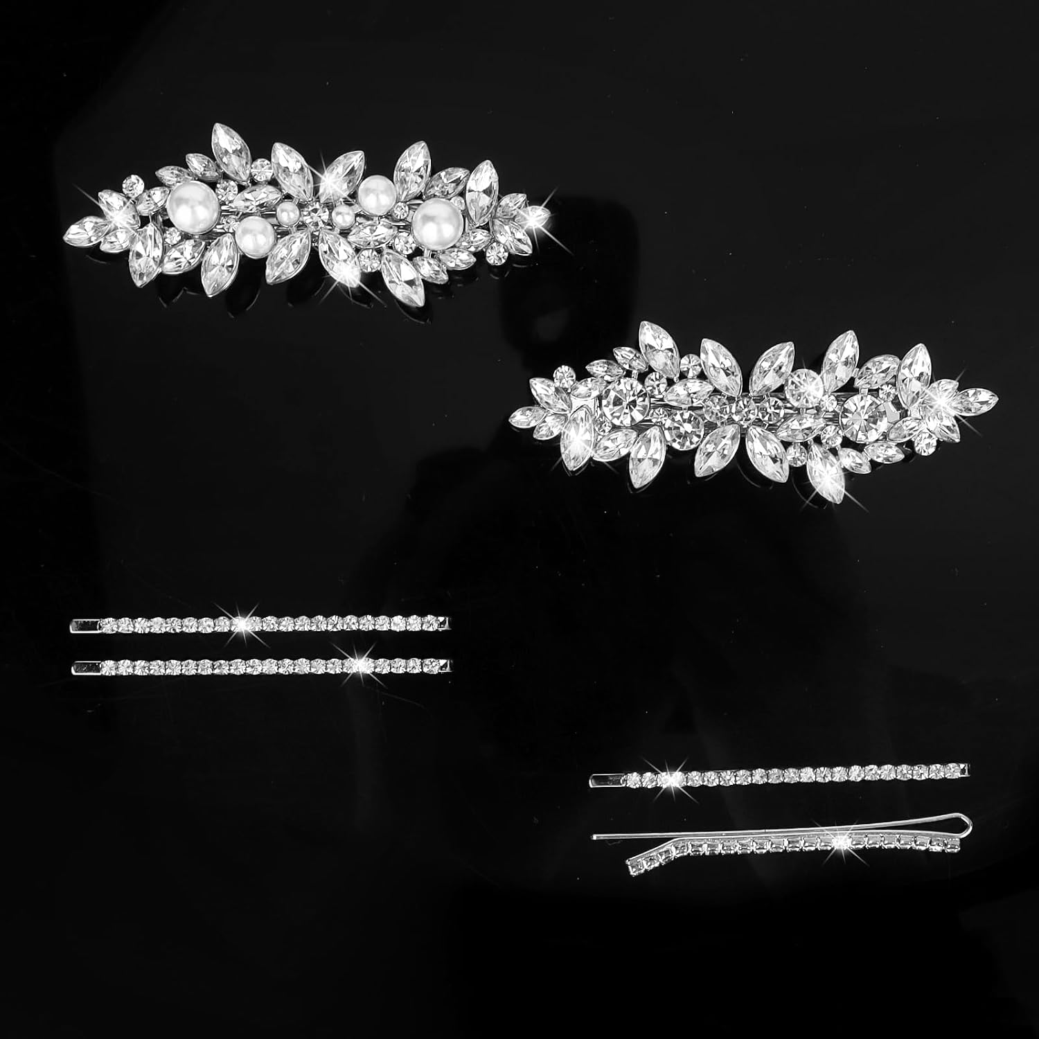 YISSION 6 Pcs Rhinestone Hair Clips Crystal Hair Barrettes with Pearl Silver Hair Clips Decorative Bobby Pins Wedding Bridal Hair Accessories for Women Girls - Image 7