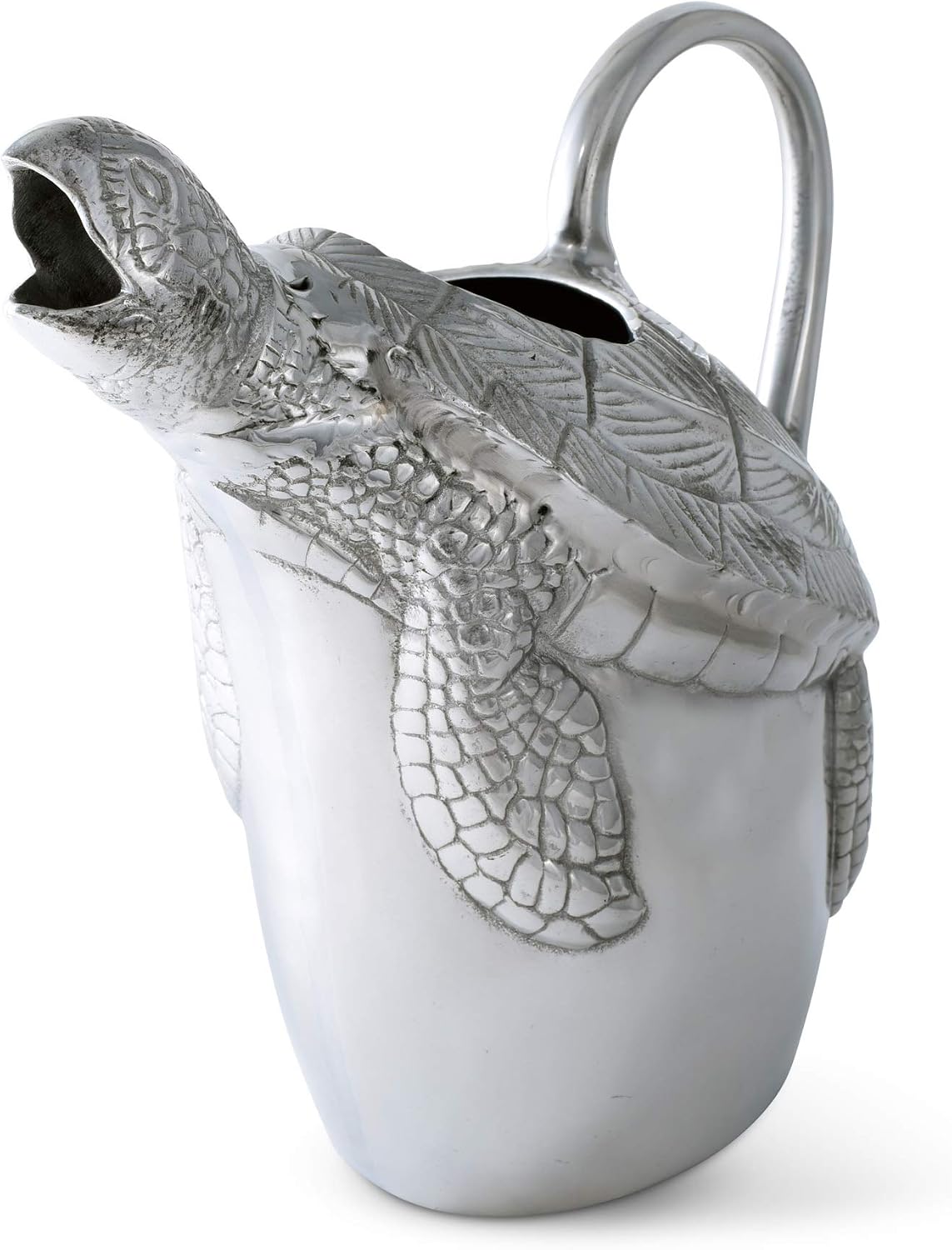 Arthur Court Designs Sea Turtle Pitcher Aluminum Water Jug for Hot/Cold Water, Ice Tea and Juice Beverage Coastal Décor 12 inch Tall