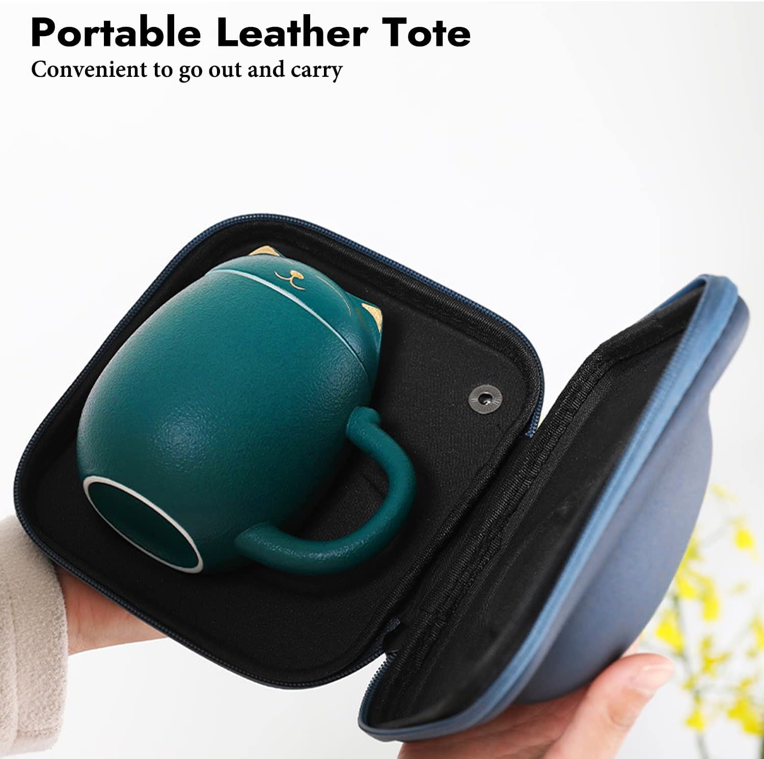 Ceramic Tea Mug with Infuser and Lid, Cat Design Handmade Porcelain Tea Cup Strainer With Portable Shockproof Storage Case for Travel Office Home,Wife Girlfriend Gift - Green - Image 3