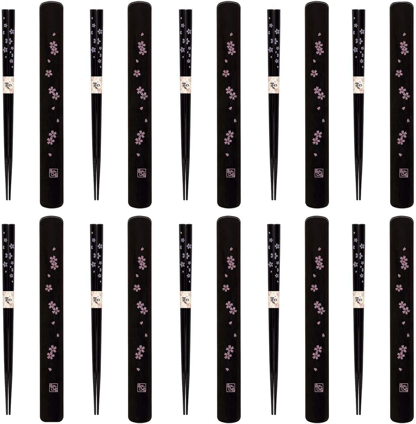 JapanBargain 3643, Portable Chopsticks with Case Reusable Chinese Korean Japanese Bamboo Travel Chop Sticks Utensil Dishwasher Safe Made in Japan, Sakura Pattern, Set of 10