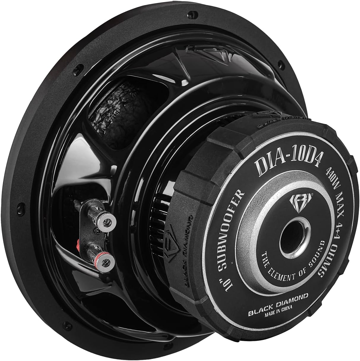 BLACK DIAMOND DIA-10D4 10" Dual 4-Ohm Car Subwoofer – 220W RMS / 440W Max, Dual Voice Coils, Non-Pressed Paper Cone, Foam Surround, Deep Bass