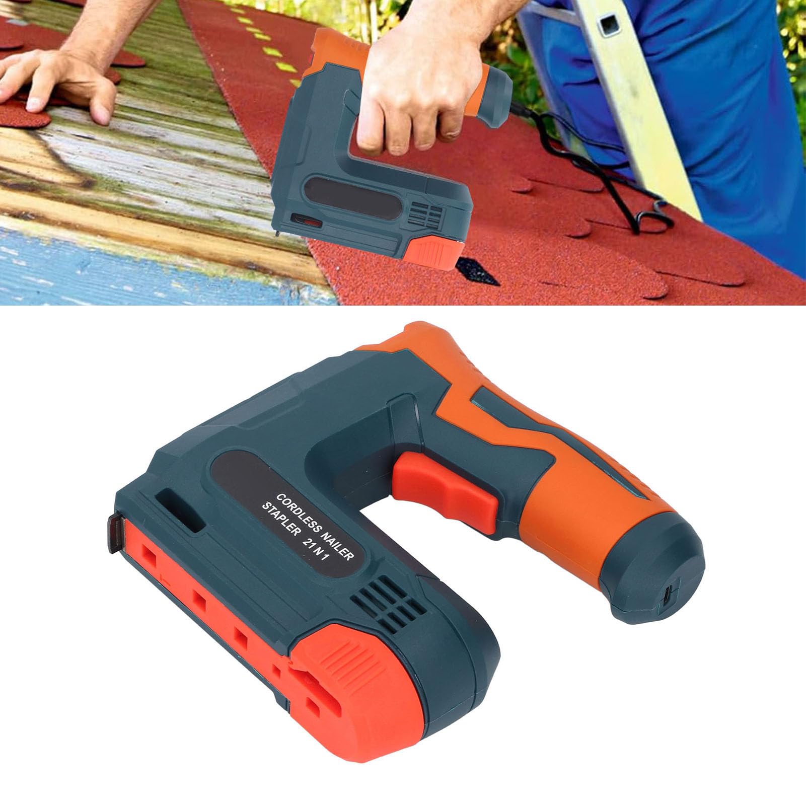Walfront Grapadora Eléctrica Inalámbrica 2 en 1, Clavadora Brad Inalámbrica de 5 V, Grapadora Recargable por USB con 2000 Clavos para Tapicería, Carpintería de Madera