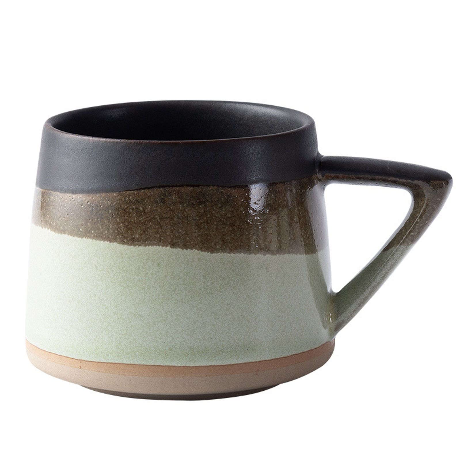 Keramik-Kaffeetasse mit Untertasse und Griff, 274 ml, Porzellantasse for Suppe, Haferflocken, Frühstück, Milch, Kaffee, Tee, 1 Set(Green)