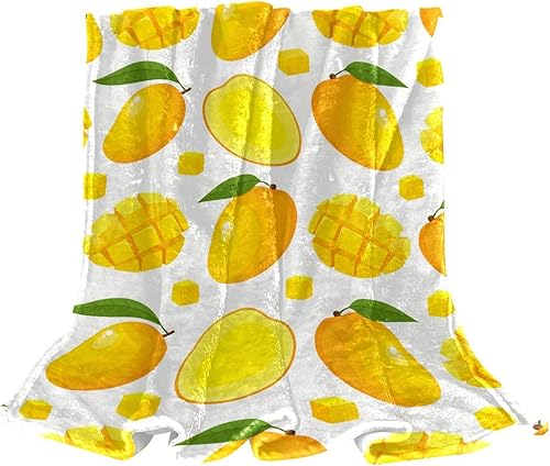 Manta de franela con patrón de frutas amarillas de mango de dibujos animados, manta de felpa ultrasuave y acogedora manta de felpa para sofá, silla,