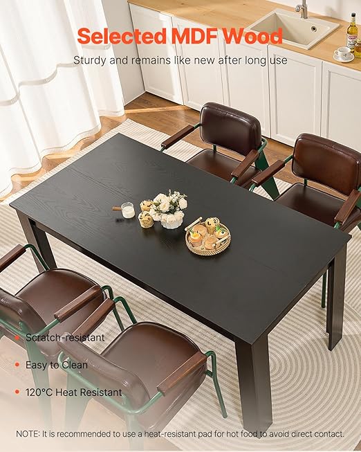 VEVOR Rectangle Dining Table, 63 inch Length Large Wood Tables for 4-6 Person, Modern Dinner Furniture, Conference Desk Supporting for 330LBS, for Home Kitchen Living Room, Black(Only Table) thumbnail 4