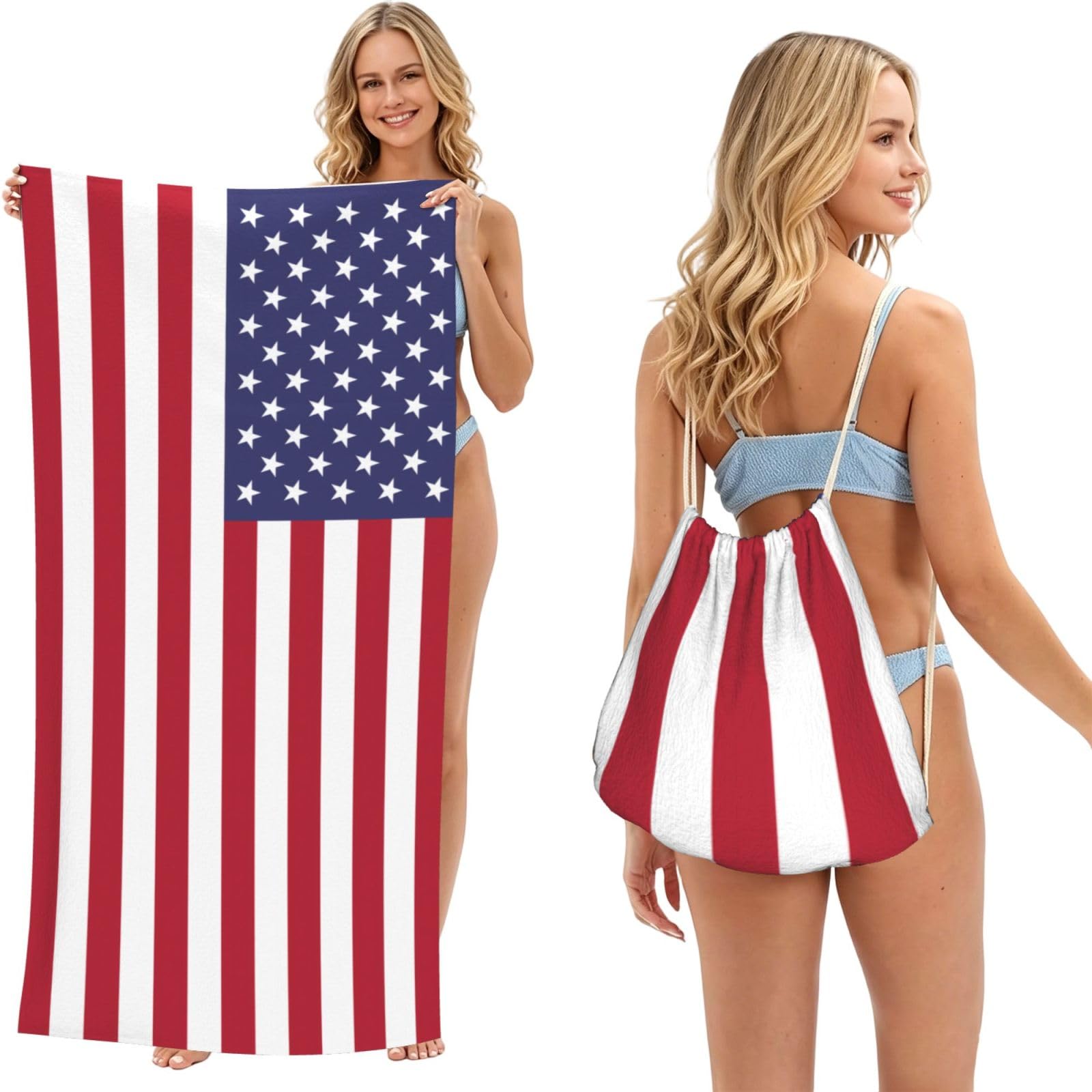 SXZVVBN American flag 2-in-1 Beach Towel Bag, Quick Dry Sand Free Travel Towel Backpack for Adults