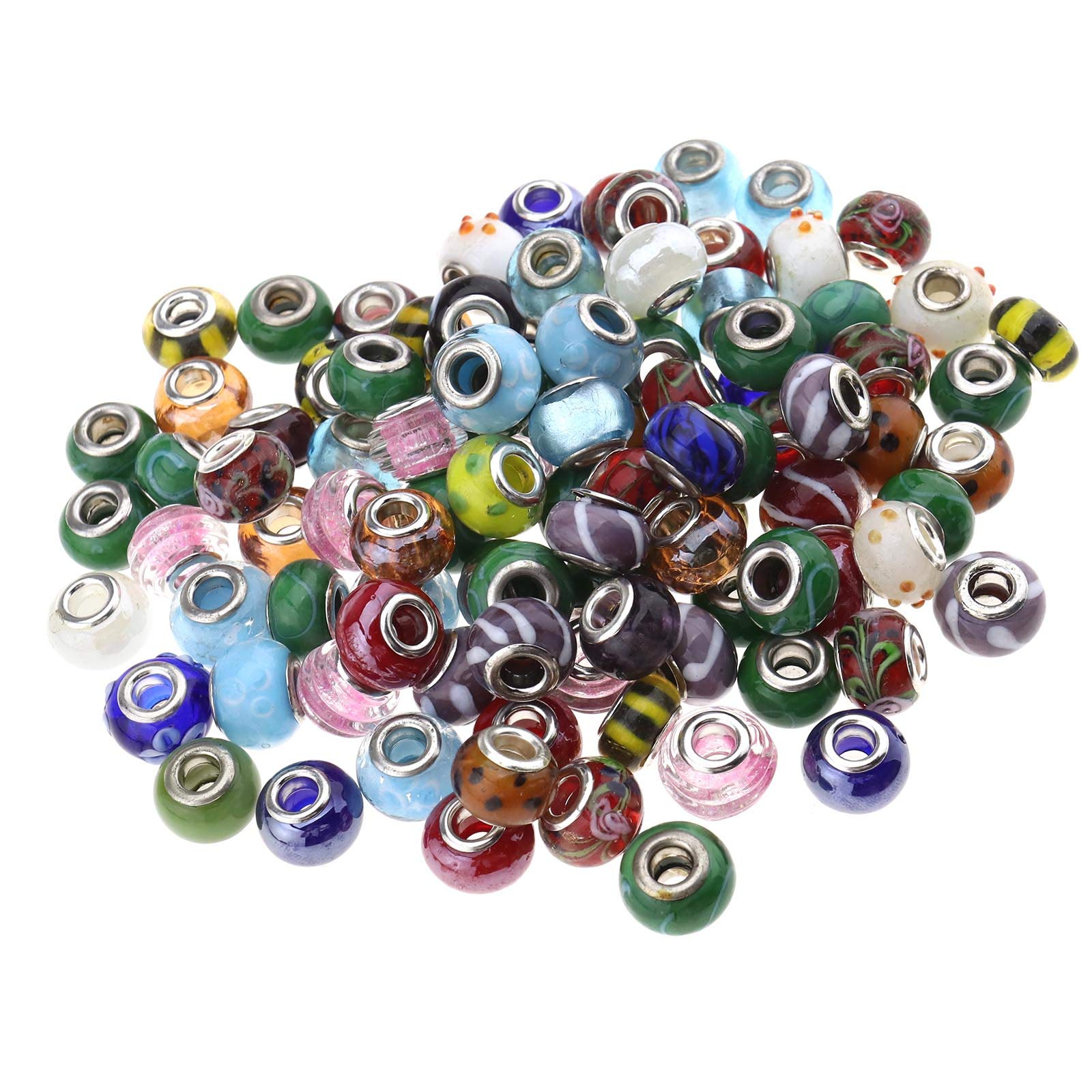 YINETTECH 100Pcs Large Hole Glass Spacer Beads Assorted Kit Charms Bracelets Necklace Jewelry Making Crafts DIY