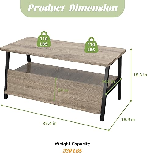 Miniatura 3 de GOODONE Mesa de centro de 2 niveles para sala de estar, mesa de centro pequeña con estante de almacenamiento y estantería, mesa central para sala de