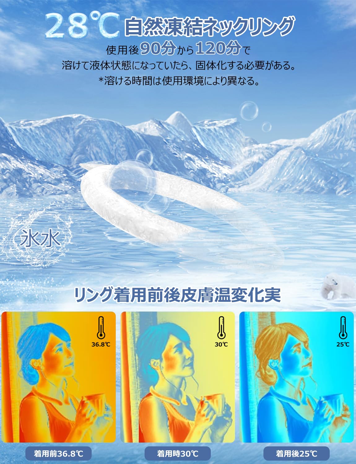 Amazon.co.jp: 【28度以下自然凍結1秒瞬間冷却】アイスネックリング