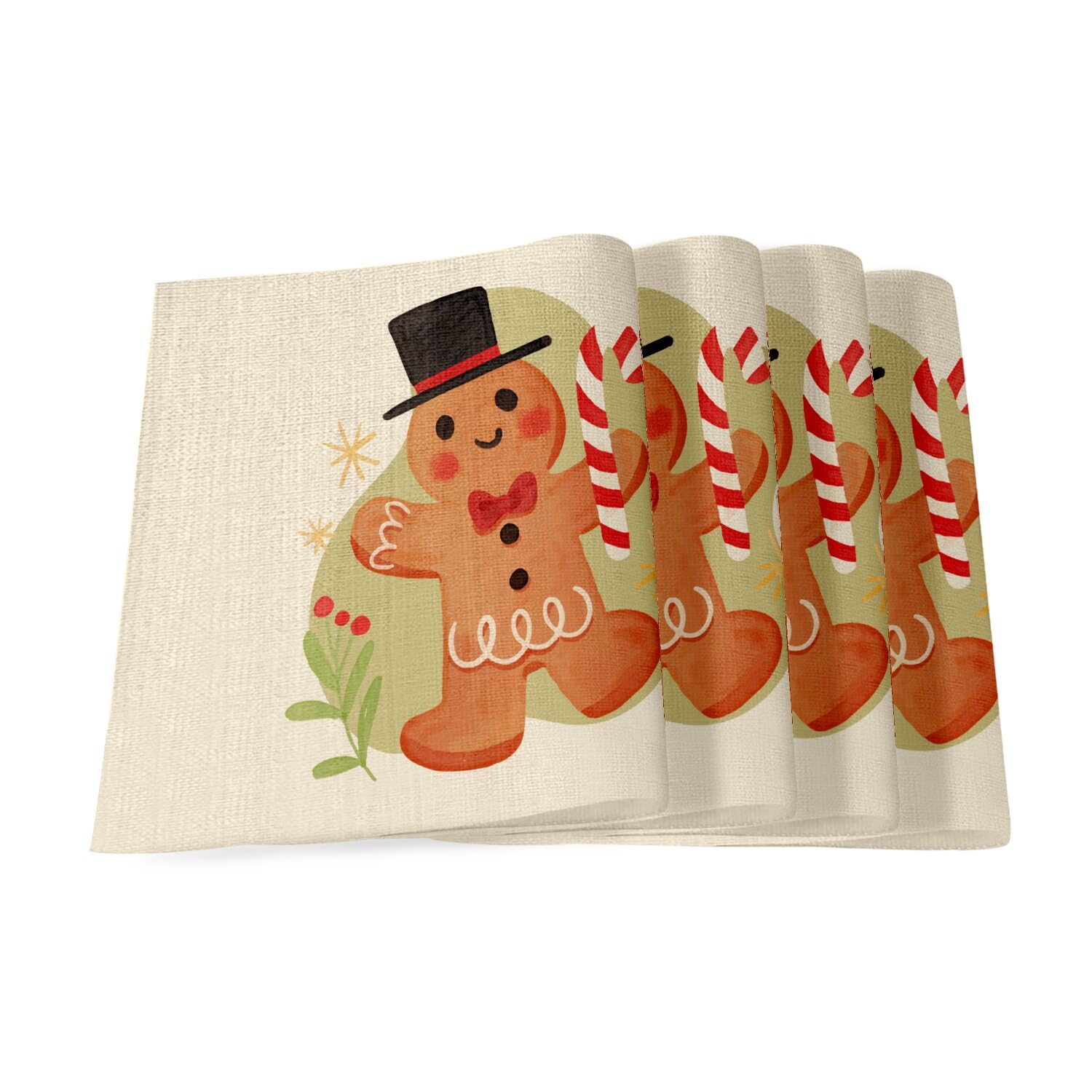 Sets de table en lin bonhomme en pain d'épice grand format pour nappe de Noël