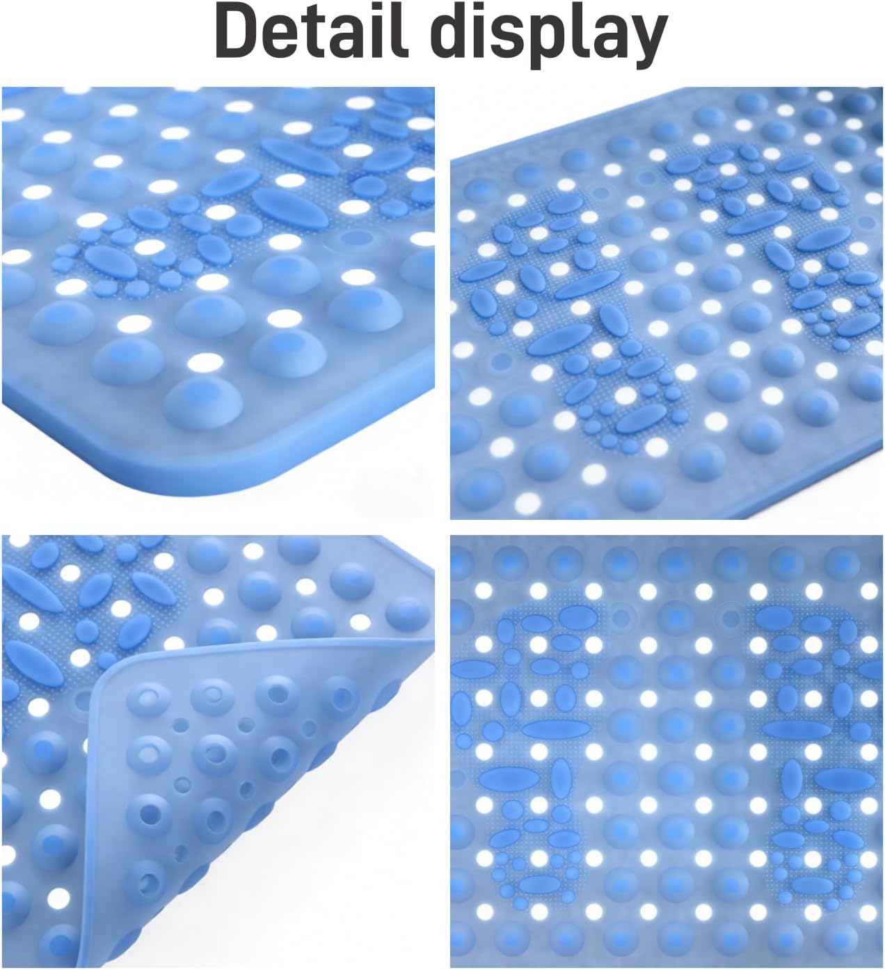 Silicone Bath Tub Shower Mat, Non Slip Upgraded Bathtub Mats, 27.6"x16" Shower Foot Scrubber Mat with Drain Holes and Suction Cups, Machine Washable Floor Liner Mats for Bathroom Essentials (Blue)