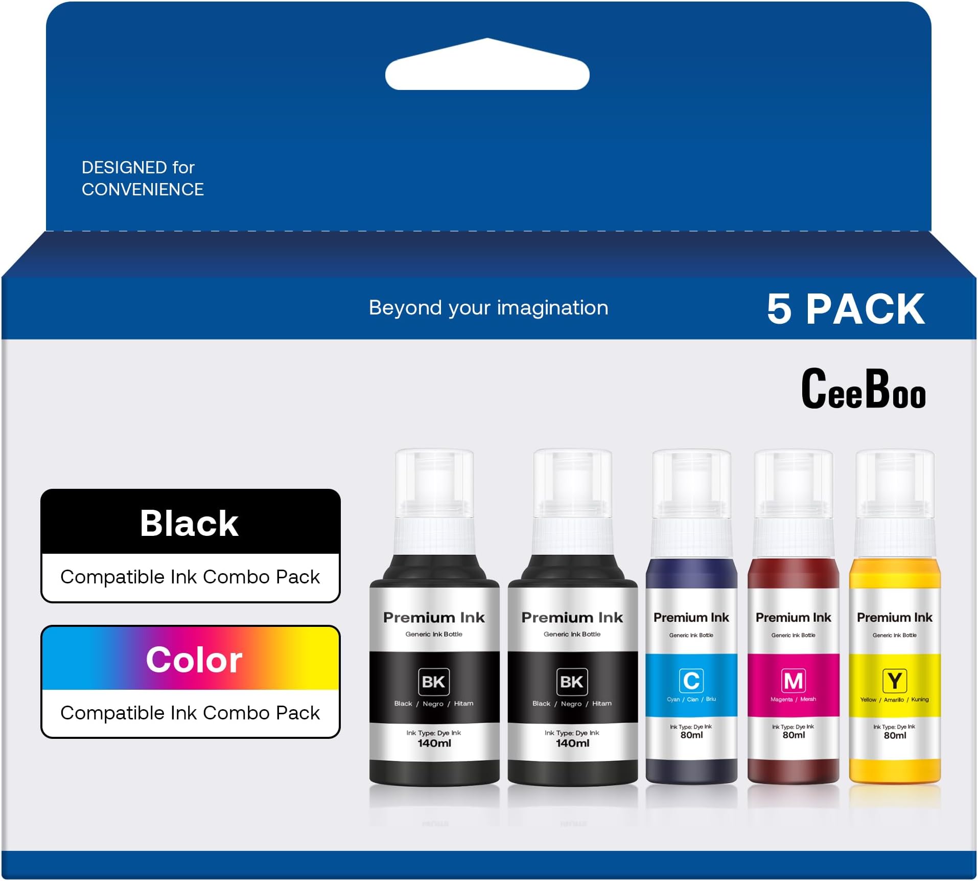 502 High Capacity (5 Bottles) Compatible Refill Ink Bottle Replacement for Epson 502 Ink Refill Bottles (Not Sublimation Ink) Use for EcoTank ET-2850 ET-3830 ET-3850 ET-2760 ET-3760 ET-15000 Printer