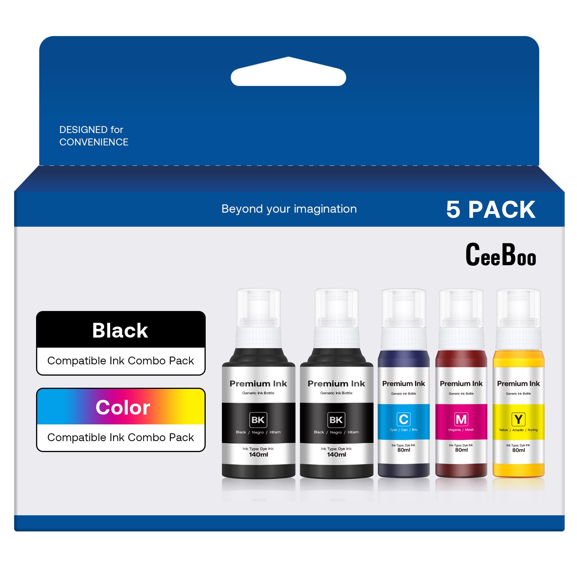 CEEBOO Refill Ink Bottle Replacement for Epson 502, 2 Black,Cyan,Magenta,Yellow, 5 Bottles