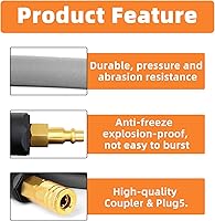 Vista 3 de GASHER Manguera de aire híbrida gris de 3/8" x 50FT, usada para conectar el compresor de aire, conector rápido industrial de 1/4" y enchufe